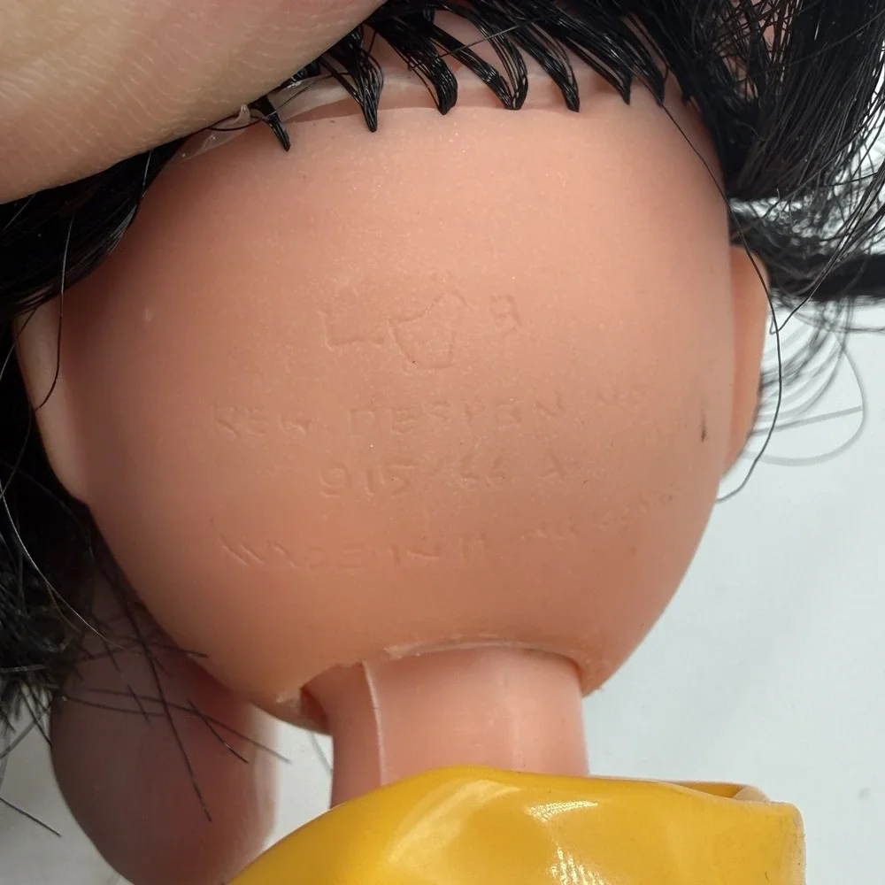 Vintage 1960s Susie Sad Eyes Doll Black Hair Yellow Vinyl Raincoat Outfit 8 inch
